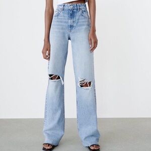 3/$10 Zara Distressed High Rise Blue Flare Jeans